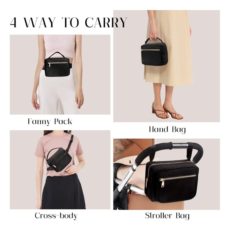 printe Small Diaper Bag with Portable Changing Pad, Crossbody Fanny Pack with Wipes Pocket for Stroller, Women Waist Bag for Travel, Black Large - Image 2